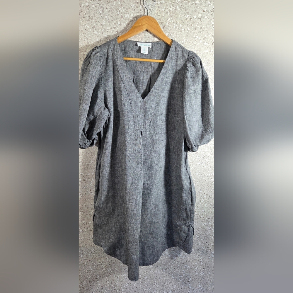 Gray V-Neck Linen Dress